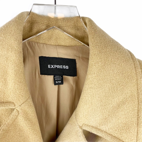 EXPRESS Wool Pea Coat Double Breasted Tan Size 9/10 - Picture 4 of 7